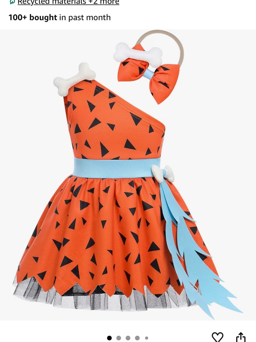 Amazon Orange and Light Blue One-Shoulder Kids Costume Dress with Bone Headband